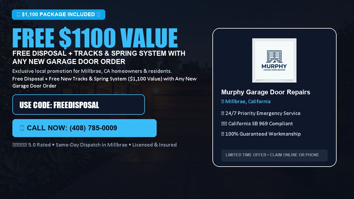 Free Disposal + Free New Tracks & Spring System with Any New Garage Door Order ($1100 Value) in Millbrae, CA